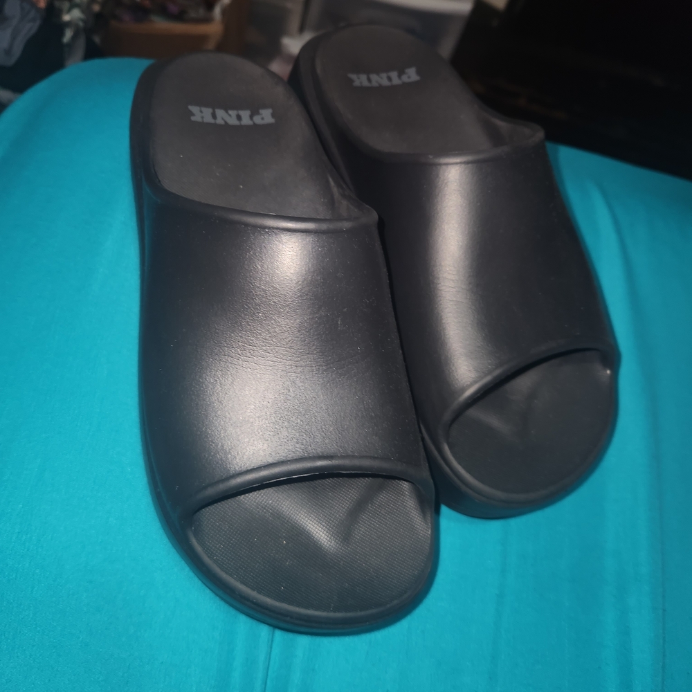 PINK Victoria's Secret Black Slide Sandals
